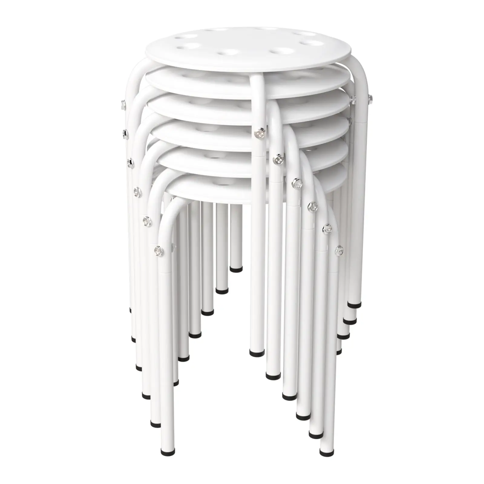 summervibes Ktaxon Nesting Plastic Stools, 6-Pack Stackable Chairs, 17.7" Round Lightweight Seating for Home Office Outdoor, White