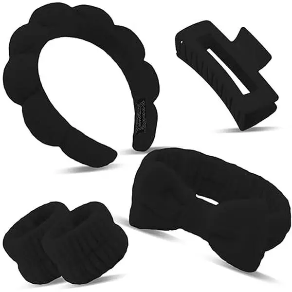 Spa Headband Wristband Set with Hair Clips Skincare Headbands for Washing Face Skin Care Puffy Makeup Headband Wrist Bands Preppy Teen Girl Gifts Cute Trendy
