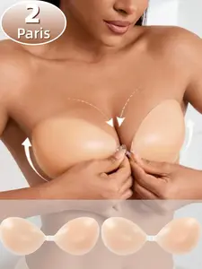 1/2 Pairs Women’s Simple Silicone Adhesive Bra, Waterproof Elastic Comfortable Skin Friendly Sticky Bra, Natural Shape Invisible Strapless Breast Covers, Reusable Washable Soft Fit Design, Perfect For Daily Wear, Beach Wear, Casual Outfits