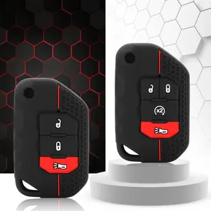 Silicone Car Key Case Protect Skin Cover Rubber Bag Holder for Jeep Wrangler JL JLU 2018 2019 Keychain Accessories