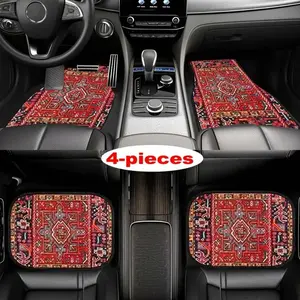 4 Pcs Car Floor Mats Bohemian European Ethnic Pattern Rubber Auto Carpets Universal Interior Accessories for Front Rear Seats