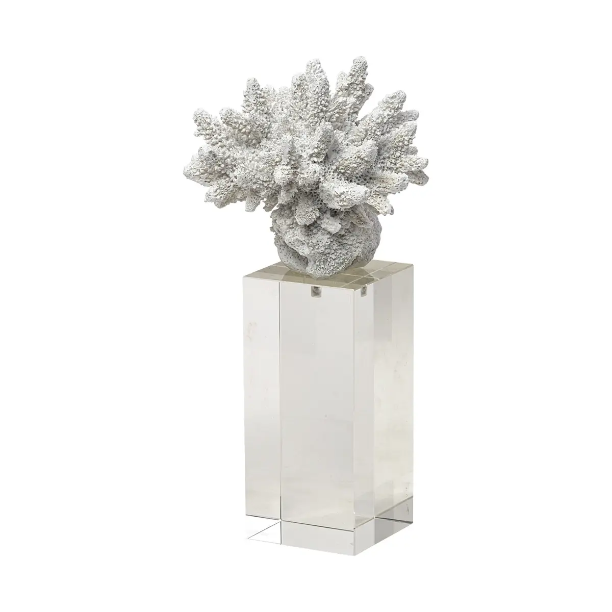 360 Stand 10 in. White Contemporary Textured Coral & Glass Sculpture - Coastal Vibe Home Decor Ornament, Room Decor for Home Supplies
