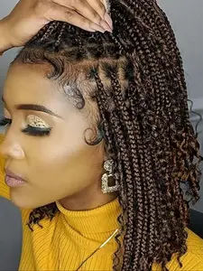 20 Inch Black & Brown Long Braided Lace Wigs for Women, Heat Resistant Gorgeous Fluffy Wigs with Baby Hair Bangs, Synthetic Wigs for Party, Daily Use, Synthetic Hair Braids