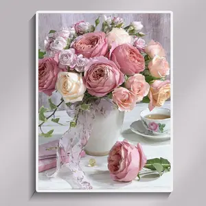 5D Diamond Painting Pink Rose Diamond Art for Kids and Adults, Full Round Bead Cross Stitch Paste Craft DIY for Home Wall Decoration Gift 30x40cm/ 11.81x15.75 inches