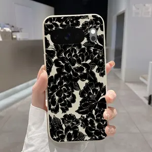 Rounded Edge Phone Case for Google Pixel 10 9 8 7 Pro A XL Black and White Garden Secret Pattern Pocket-Friendly Shockproof Liquid Silicone Protective Soft Smartphone Casing
