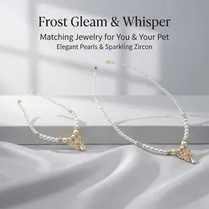 Frost Gleam & Whisper Owner and Pet Pearl Zircon Necklace Set for Daily Wear