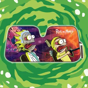 Rick and Morty Car Sunshade for Front Windshields (58"W x 27"L), Accordion Fold Up Style Keep Cool Warner Bros Adult Swim Cartoon Network