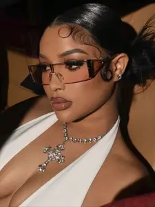 Women's Metal Geometric Multifaceted Sunglasses, Casual Versatile Travel Essential, Leopard Print Square Sunglasses, Fashion Accessory