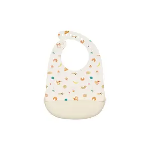 Silicone Bib Printed - French Breakfast | Baby Bib with Catch-All Pouch | Adjustable Silicone Waterproof Baby Bib - Mess-Proof Feeding Bib - Unisex Newborn & Baby Essentials - Travel Use