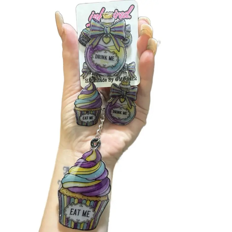 Handmade INKSPIRED “EAT ME DRINK ME” LIMITED EDITION Mismatch Earring Accessory Set