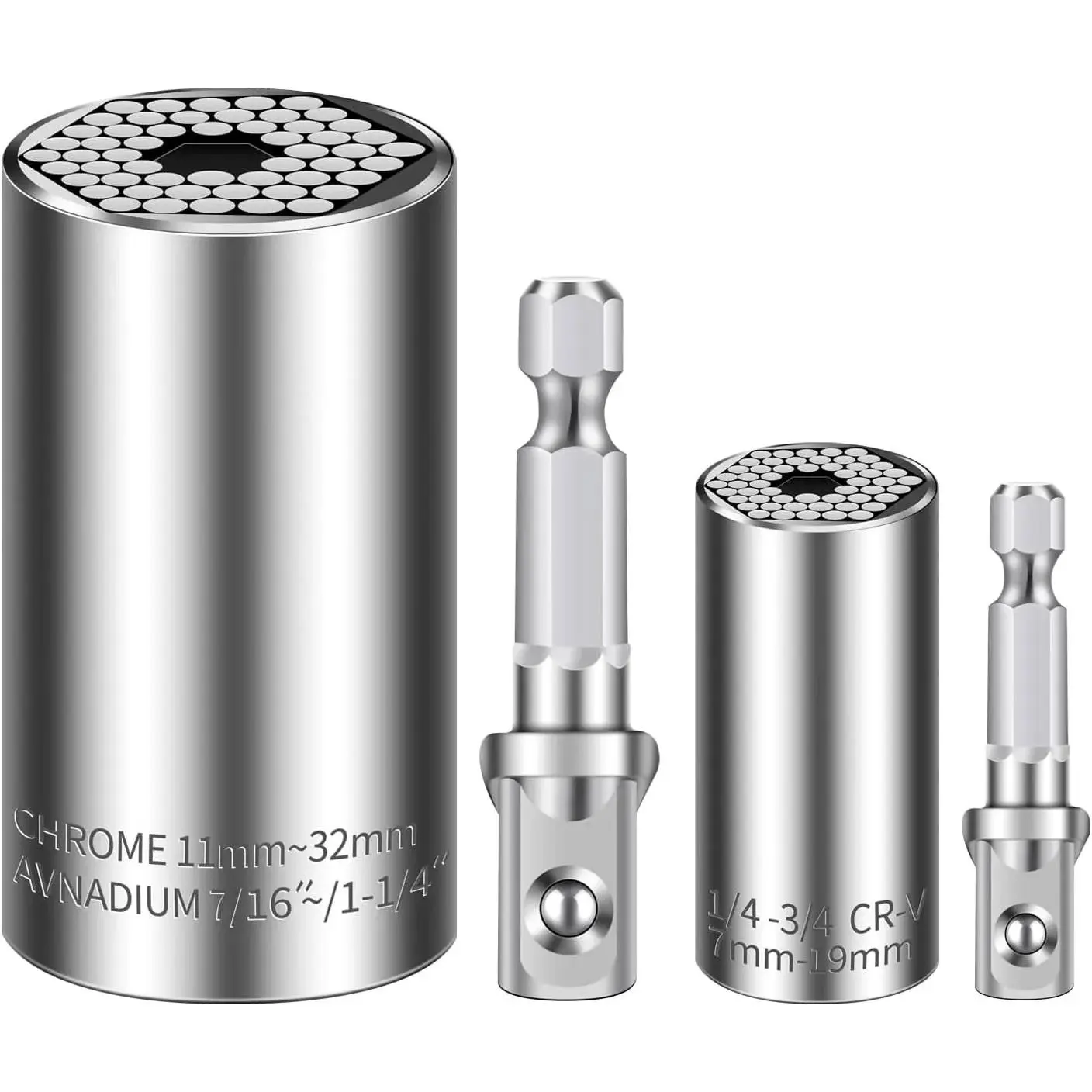 Universal Socket Set (11-32mm 7-19mm) Super Socket for Unscrew Any Bolt Multi-Function Universal Wrench Tool Kit with Power Drill Adapters Gifts for Men, Father/Dad, Husband, DIY Handyman 4PCS
