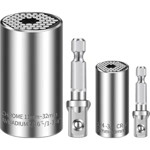 Universal Socket Set (11-32mm 7-19mm) Super Socket for Unscrew Any Bolt Multi-Function Universal Wrench Tool Kit with Power Drill Adapters Gifts for Men, Father/Dad, Husband, DIY Handyman 4PCS