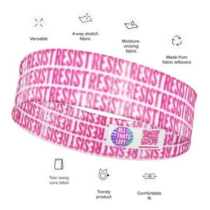 RESIST Stretch Flat Headbands Pink/White All Over Print | Anti-Trump Yoga Hairband | Feminist Liberal Sweatbands | Protest Workout Accessory