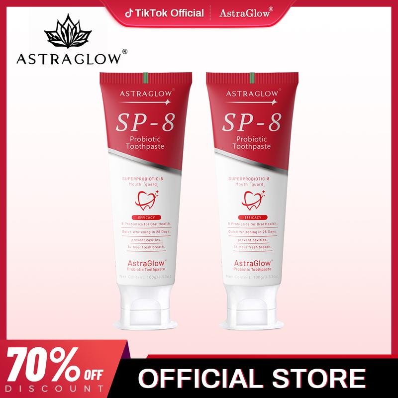 AstraGlow SP-8 Toothpaste  Probiotic  - Fluoride-Free  for Stain Removal, Cavity Prevention & Fresh Breath - 100g Each Tube