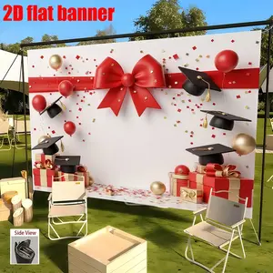 Elegant graduation party background banner with ribbon and balloon design - made of durable polyester material,suitable for celebration decoration, essential items for graduation parties,celebration atmosphere,graduation party decoration, photo booth prop