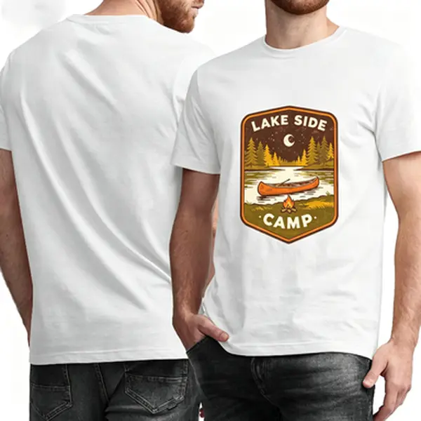 Lake Side Camp Vintage Graphic T-Shirt Canoe Camping Outdoor Unisex Tee