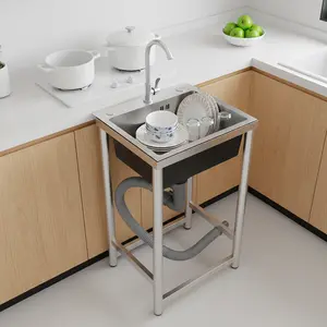 Stainless Steel Freestanding Sink With Faucet For Kitchen 110lbs Frame Portable