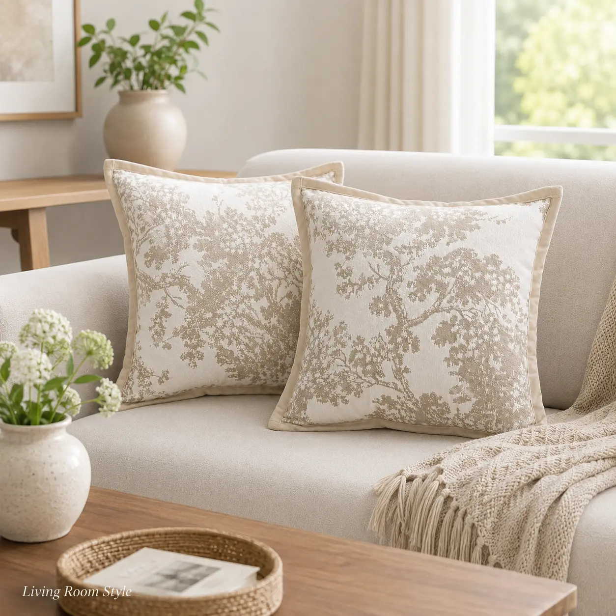 2 Pack 18x18 Beige Toile Pillow Covers, Cream Neutral Decorative Throw Cushion Covers for Sofa Bed Couch