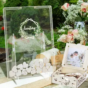 Wedding Guest Book Alternative, Guest Book Wedding Reception, Acrylic Guest Book Drop Box with Stand, Plywood Box, 100 Wooden Hearts and Marker Pen, Wedding Signs for Ceremony and Reception