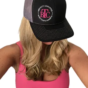Big Titty Committee More Than A Handful Snapback Hat Black and Gray Mesh Trucker Style Cap