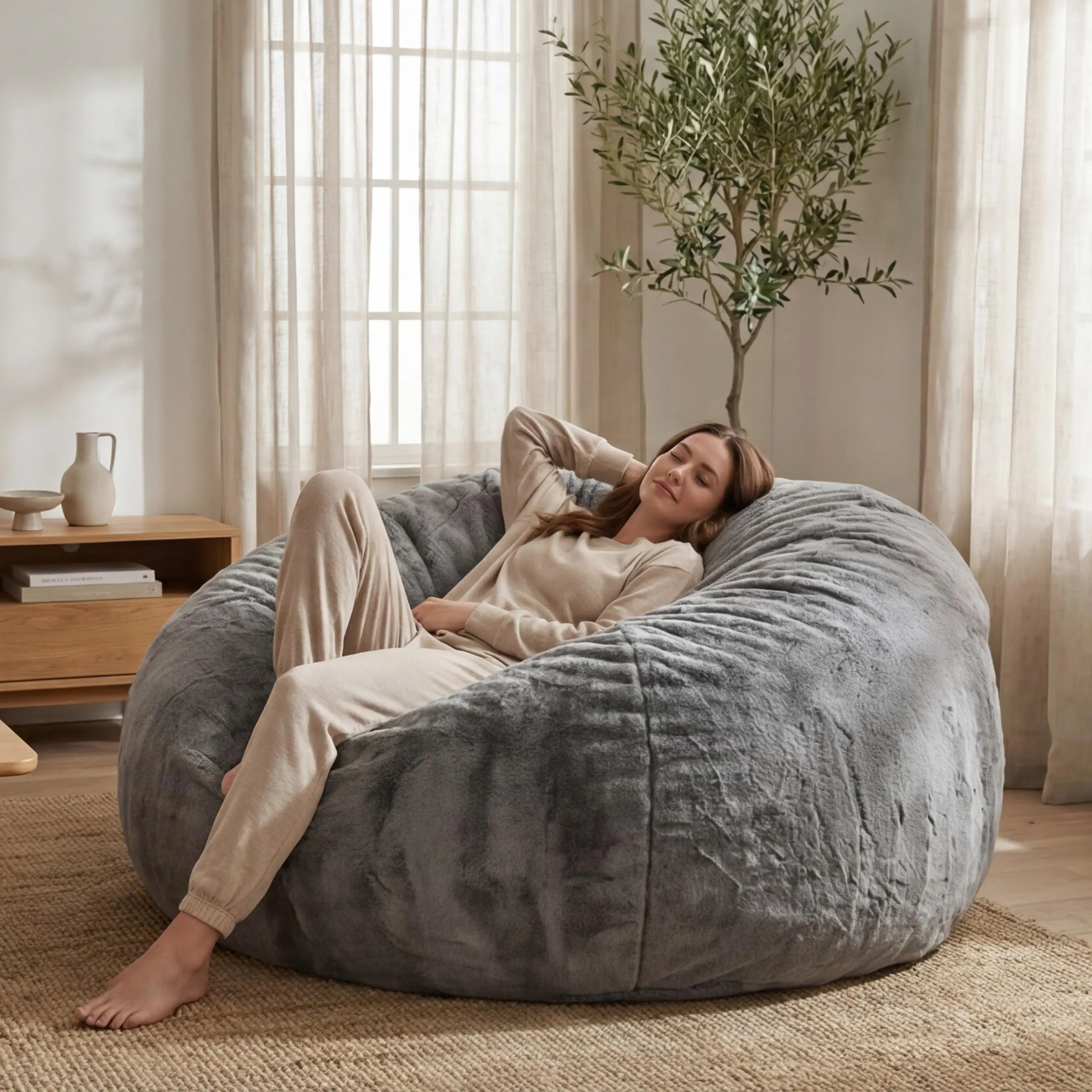 Giant Memory Foam Bean Bag Sofa Chair for Adults, 6FT Soft Velvet Easy-Clean Oversized Lazy Sofa with 2 Sizes for Gaming Room, Movie Night Chairsofa Living Room Sofa Padded Cuddle Furniture Upholstered Comfy Sofa