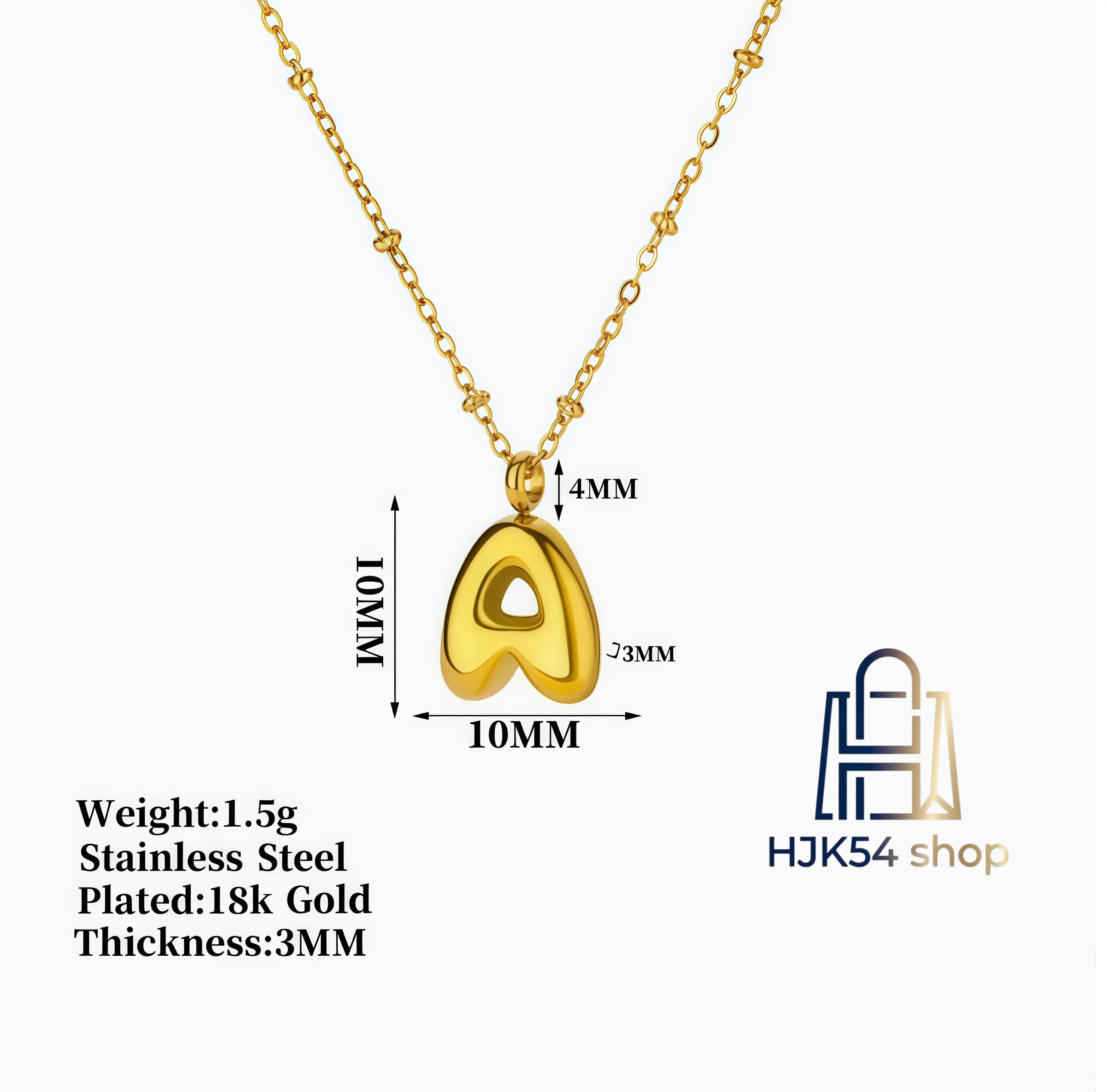 Women's Puffy Bubble Font Initial Necklace, Gold-Tone Costume Jewelry featuring Chunky Letters Alphabet Motif, Elegant, Minimalist Name Jewelry, Puffy Bubble Letter