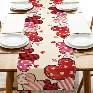 1 PC, Valentine's Day Pink And Red Heart Table Runner Buffalo Check, Polka Dot And Stripe Farmhouse Kitchen Table Decor Wedding Anniversary Holiday Home Decor Party Supplies