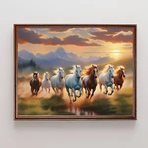 1pc Lucky Seven Horses Canvas Art Print, Frameless  Wall Decor for Home, Bedroom, Living Room, Bathroom, Office - Perfect Gift for Horse Lovers, Horse Lover Gifts