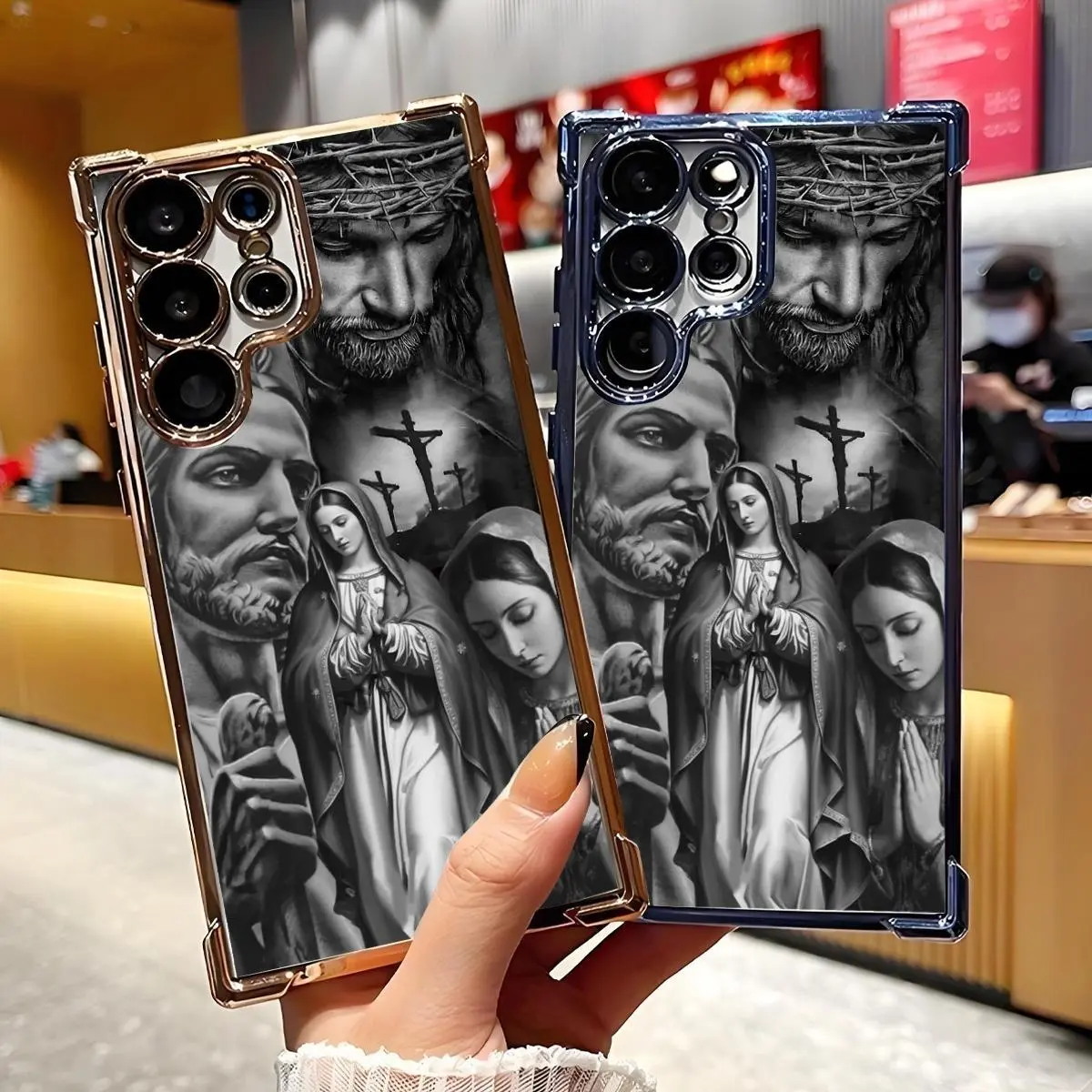 God Jesus, the Virgin Mary, bless youLuxury Fashionable Ins Four Corner Airbag Anti-drop,Slip Phone Cases for Samsung Galaxy S25 S24 S23 S22 FE Ultra EDGE Soft Back Shockproof Cover,To Family,Boy,Girl,Friends,Man,Women As A Birthday Gift
