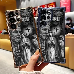 God Jesus, the Virgin Mary, bless youLuxury Fashionable Ins Four Corner Airbag Anti-drop,Slip Phone Cases for Samsung Galaxy S25 S24 S23 S22 FE Ultra EDGE Soft Back Shockproof Cover,To Family,Boy,Girl,Friends,Man,Women As A Birthday Gift