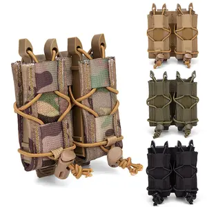 Tactical 9mm Double Magazine Pouch Molle System Outdoor Holster with Elastic Flashlight Storage