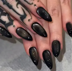 Black Cat Eye Stiletto Press On Nails Edgy Gothic Dark Aesthetic False Nails Reusable High Gloss Chic Acrylic Nails 10PCS Set for Any Occasion