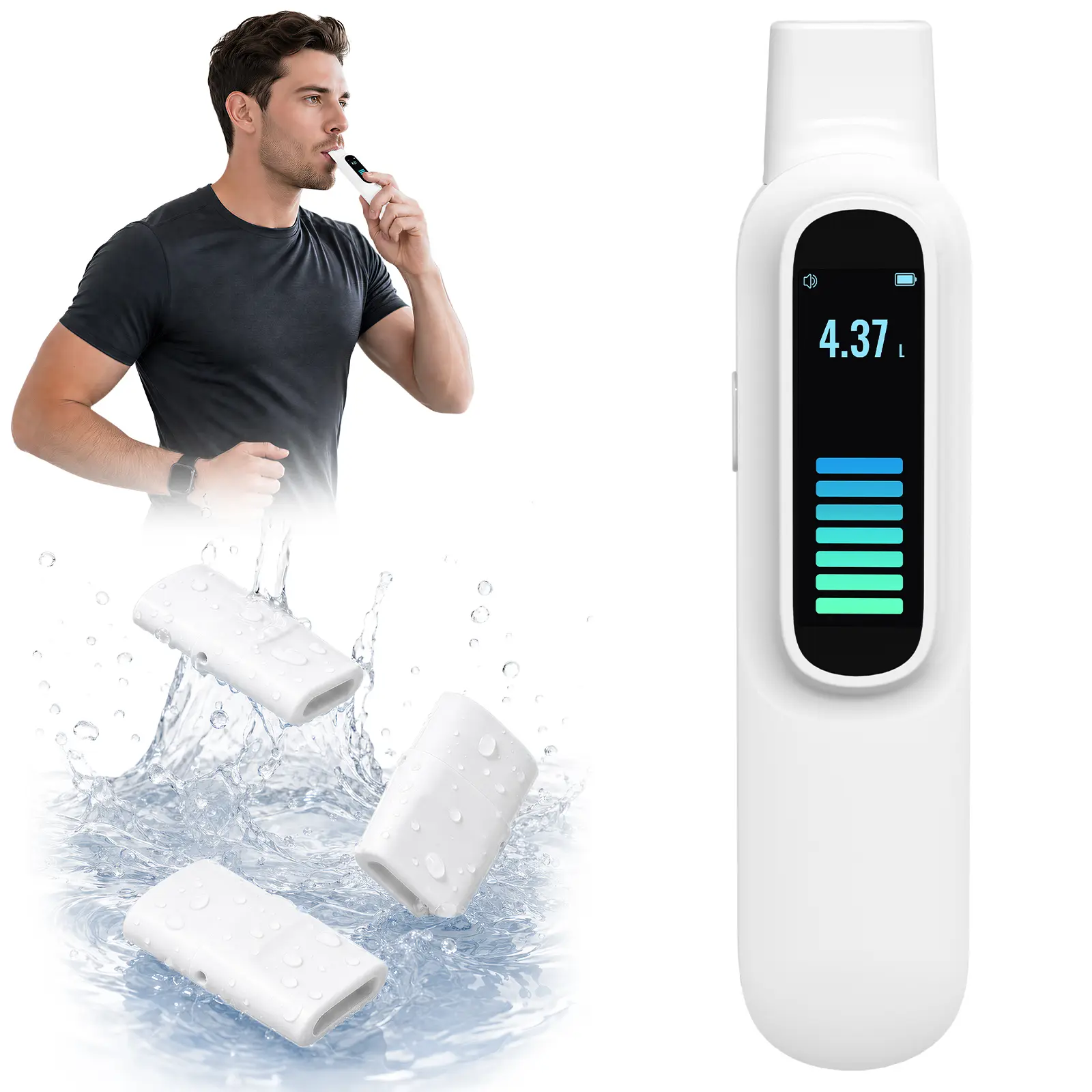 Portable Breathing Exercise Device,with 3 Detachable Washable Mouthpieces, for Fitness, Daily Routine