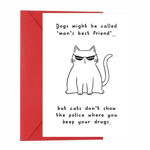 1pc Humorous Birthday Greeting Card with Envelope, Positive Message Card, Paper Material, Perfect for Cat Lovers, Friends, Family - 'Cats Are Man's Best Friends' Theme, Ideal for Cheerful Celebrations