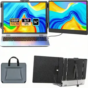 Laptop Screen Extender, 14" FHD 1080P IPS Laptop Monitor Extender Dual Screen, Portable Monitor for Laptops 13-17" with USB-C/HDMI Port, Plug n Play for Windows/Mac/Android/Switch/PS5 Smartphone Remote Installation Adjustable Computer Tablet Tablet
