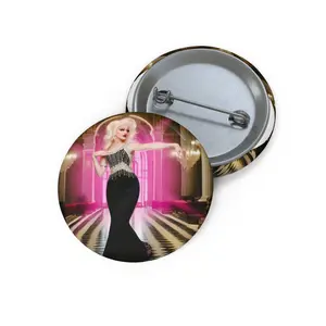 Glamour Drag Queen Portrait Pin Button | Round Photo Badge, Enchanted Ballroom