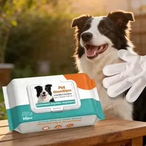 50pcs Pet Cleaning Gloves, Dog Cat Bath Wipes, Grooming Products, Natural Ingredients, Gentle Non-Irritating, Low Allergy, Odor Removal, Deep Clean