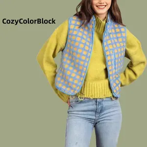Comfortable Color blocked Mesh Tank Top 2024 Winter Essential Wool Lined Sleeveless High Collar Zipper Warm Dress