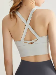 New High-Intensity Sports Bra with Fixed Pads, Backless Fitness Yoga Top, Running Bra, Medium-Length Tank, Comfortable and Supportive