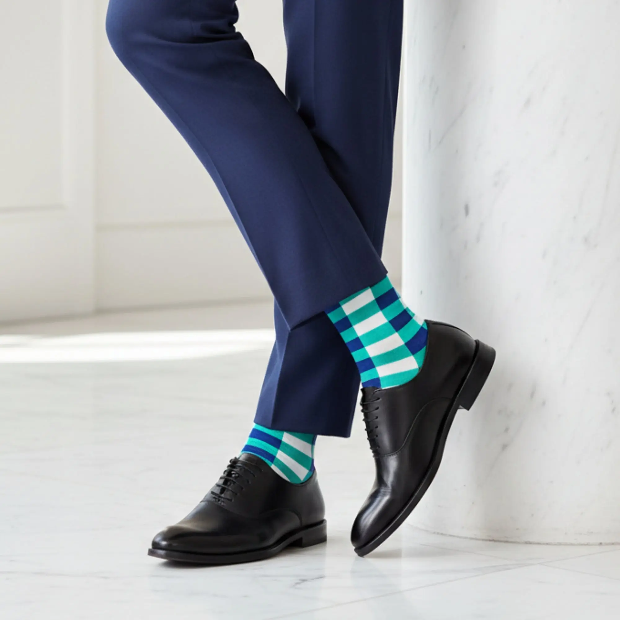 Dynamocks Turquoise & Blue Geometric Cotton Crew Socks – Sublime 1.0