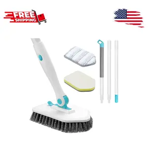Shower Scrubber with Long Handle, 3 in 1 Tile Tub Scrubber Brush with 3 Detachable