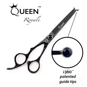 Queen Royale i360 Shears Left Hand with Black Handle, Steel Construction, and Patented Guide Tips for Haircare Use