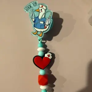 Interchangeable Goose Face, Beaded Badge Reel