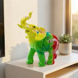 Rainbow Elephant Resin Figurine, Handmade Graffiti Elephant Sculpture, Modern Home Decor Accent, Desk Shelf Decor, Art Collector Gift