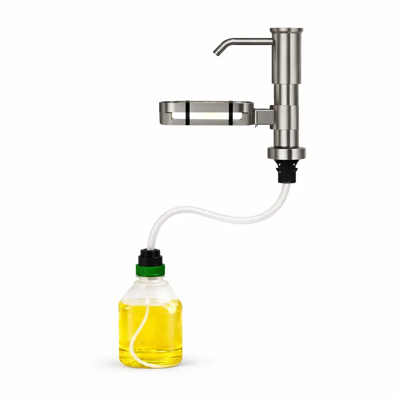 LSNMO Countertop Built-In Kitchen Sink Soap Dispenser with Sponge Rack, Quick-Easy Installation, 31.5-in Extension Tube Kit, Aerospace-Grade Aluminium Alloy, Fits 1.0-1.4-in Sink Hole, Grey Rubber Mount, Soap Mounted
