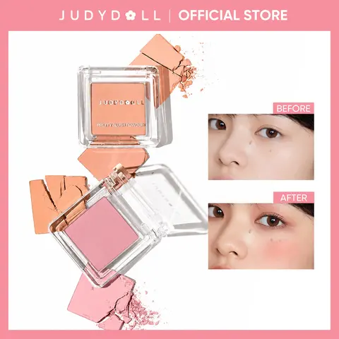JUDYDOLL Monochrome Blush Powder Palette - Cosmetic Highlighter Blush Palette, Light Pink, Sweet Natural Glow, Brightening, Blendable, Smooth Soft Color, Water-Proof, Long-Lasting, Lightweight Portable, Face-Enhancing for Girls