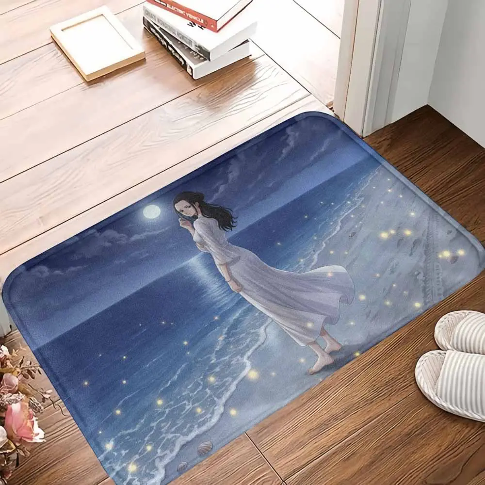 Moonlight Beach Rug Elegant Woman Seaside Print Design Soft Non Slip Washable Decorative Floor Mat Perfect for Bedroom Living Room Lounge Romantic Gift Home Décor