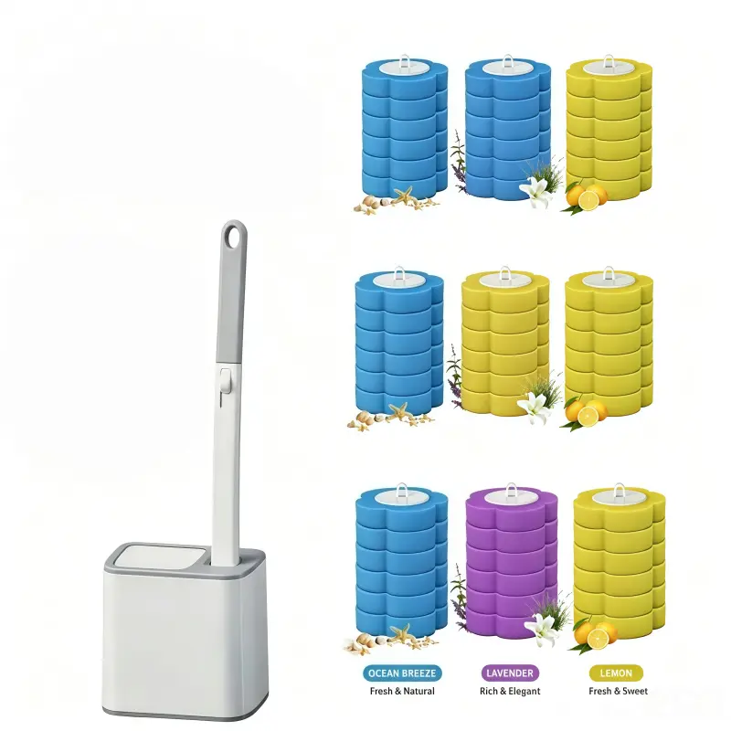 Disposable Toilet Brush Wand Set, Toilet Scrubber Kit with Durable Plastic Holder & Wall Mount, Replaceable Sponge Refills - No-Touch Cleaner with Quick-Release Heads for Hygienic Deep Cleaning of Rim & Corners, Compact Storage