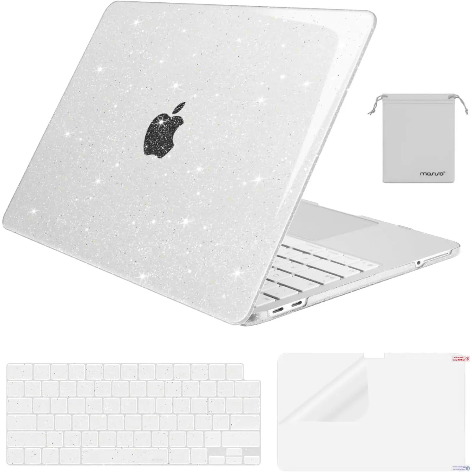 MOSISO Sparkle Transparent Polycarbonate 4-in-1 Protection Pack for 13in MacBook Neo 2026 (Model A3404, A18 Pro Chip) - Crack-Resistant Flexible Hard Shell Case, 2 Keyboard Covers, Screen Film, Pouch for Office, Commuting, School Use