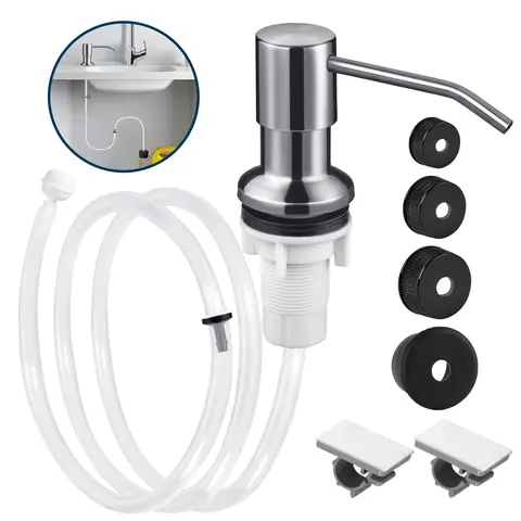 Yofidra Kitchen Sink Soap Dispenser Tube Kit - Plumbing Accessory with 47" Hose, Backflow Check Valve, Pump, Soap Container, 4 Bottle Caps Fit, White Silicone Bottle for Countertop Kitchen Accessories